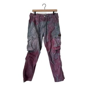 ZARA Denimwear Cargo Pants Tie Dye‎ Purple Gray Multicolor Utility Streetwear 31
